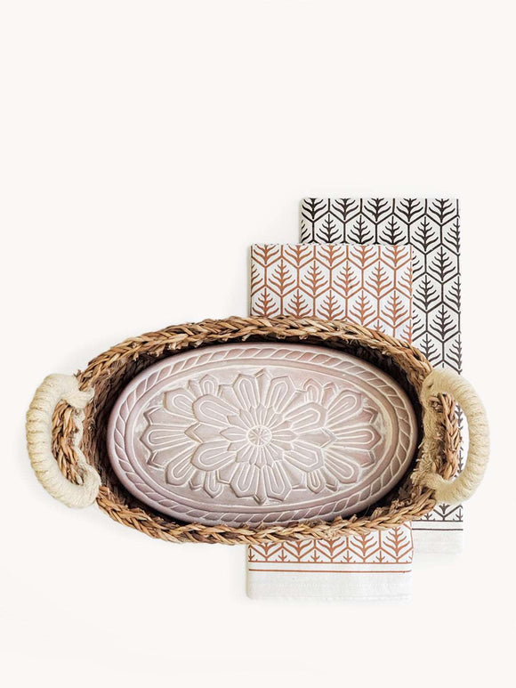 Bread Warmer & Basket Gift Set with Tea Towel - Flower - La Belle Kinky