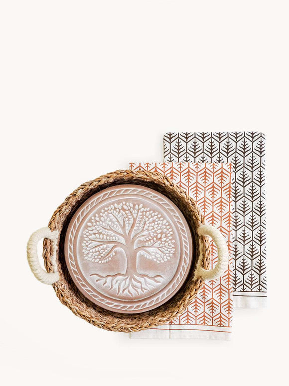 Bread Warmer & Basket Gift Set with Tea Towel - Tree of Life Round - La Belle Kinky