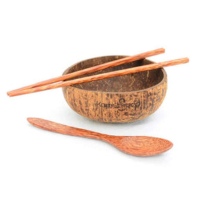 Coconut Bowl Set, Handmade (1 bowl, 1 spoon & 1 chopstick)