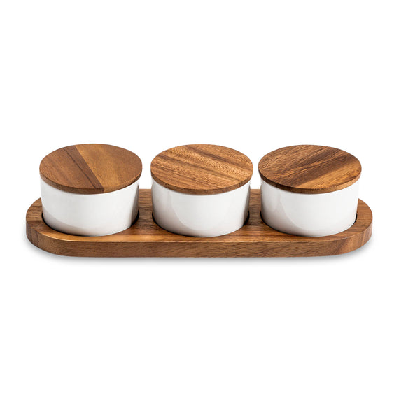 Condiment Serving Set  3 Ceramic Bowls with Lids  13