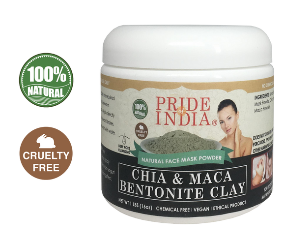 Chia & Maca Healing Bentonite Clay Natural Face Mask Powder, 1 Pound (454gm) Jar