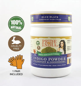 Herbal Indigo Hair Color Powder w/ Gloves - Blue Black, Half Pound (8oz - 227gm) Jar